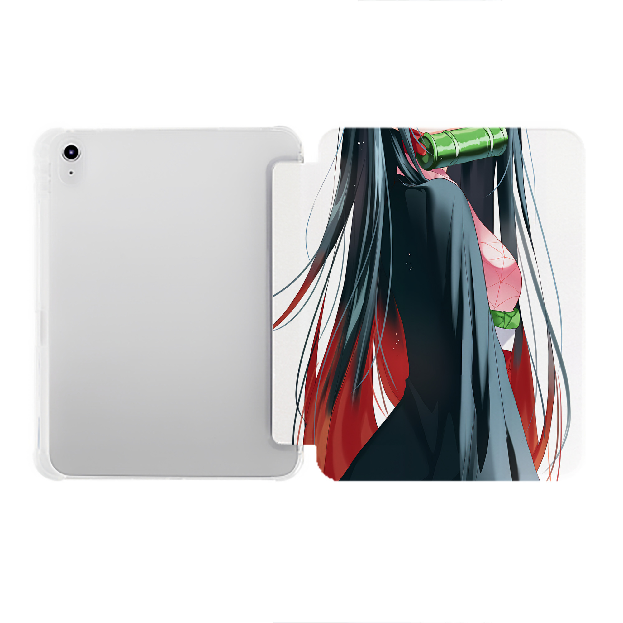 （画像用） 鬼滅の刃（きめつのやいば）竈門 禰󠄀豆子／かまど ねずこ Kamado Nezuko IPad ケース ペン収納付き 三つ折りスタンド PUレザー×シリコン 対応機種9.5/10.5/10.9インチ
